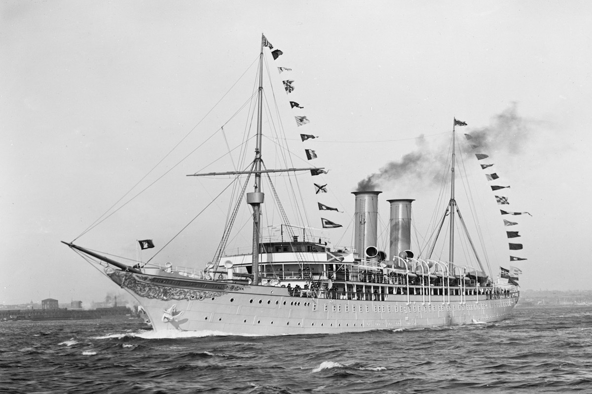 black and white image of the first ever cruise ship