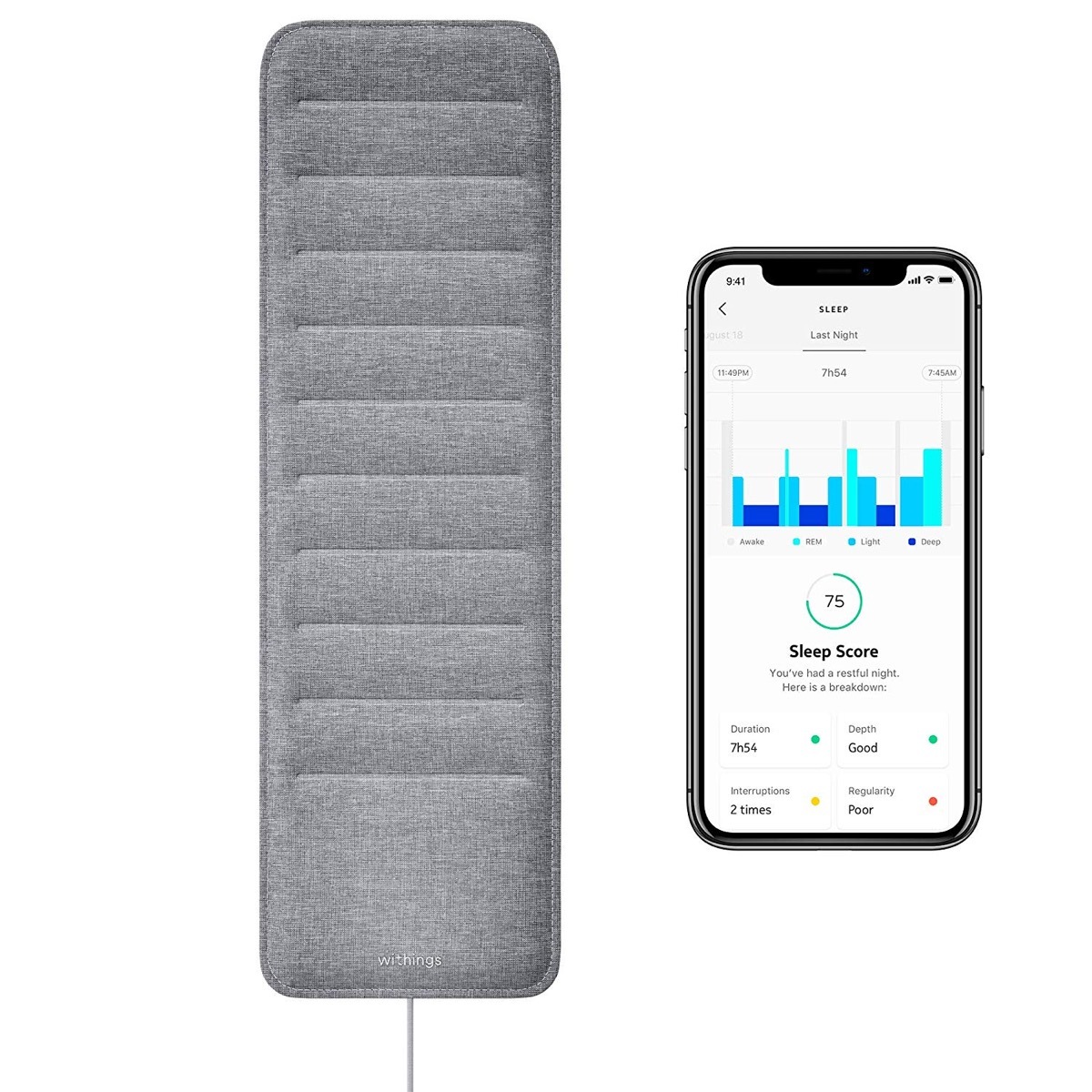 gray sleep tracker next to smartphone