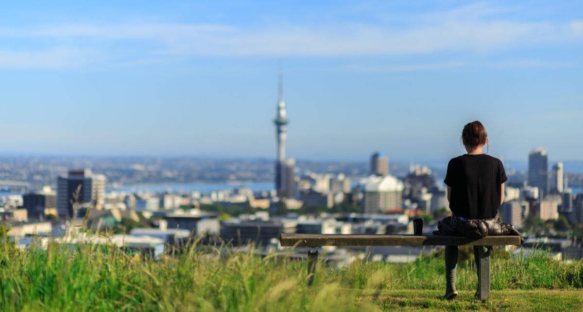 Woman looking at view of Auckland