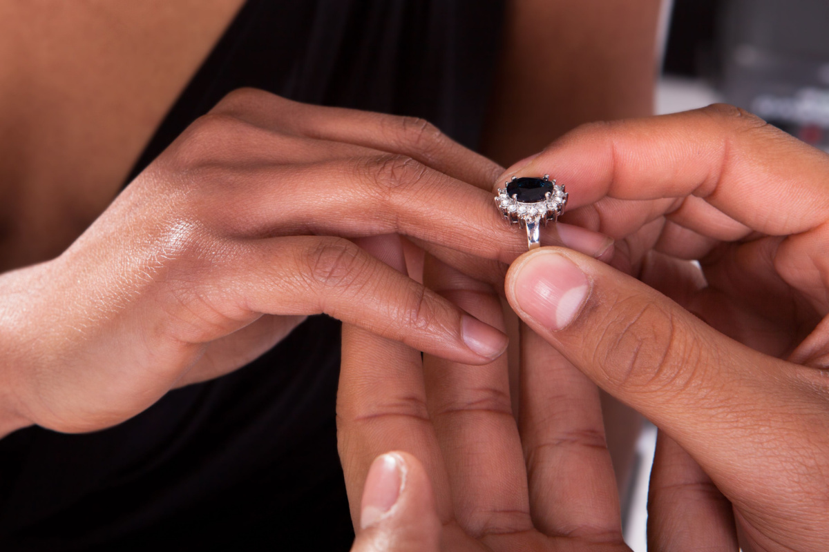 beautiful engagement ring with accent colored stone