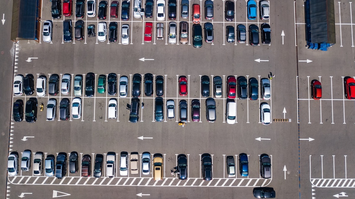 aerial view of a crowded parking lot