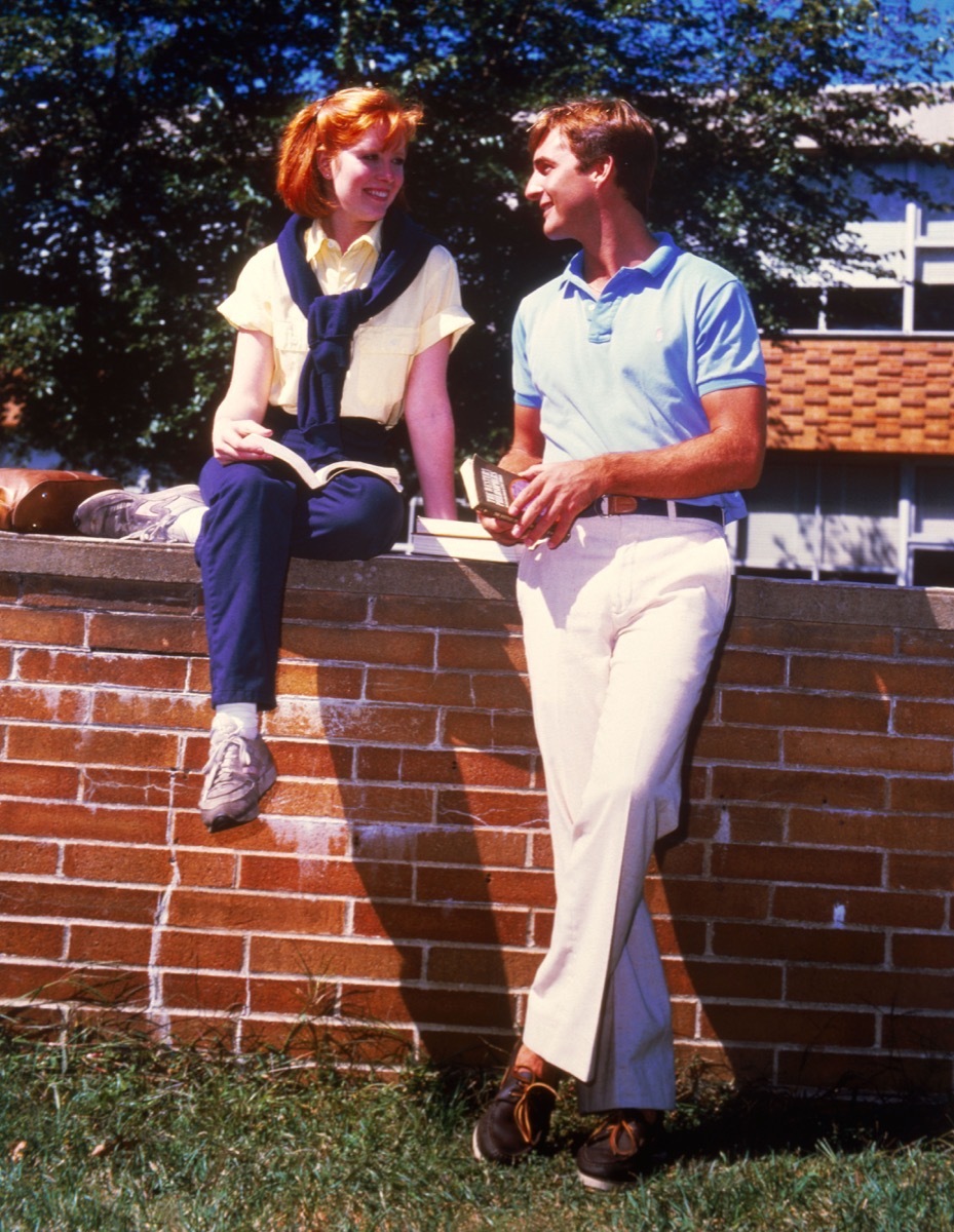 College couple on campus from the 1980's