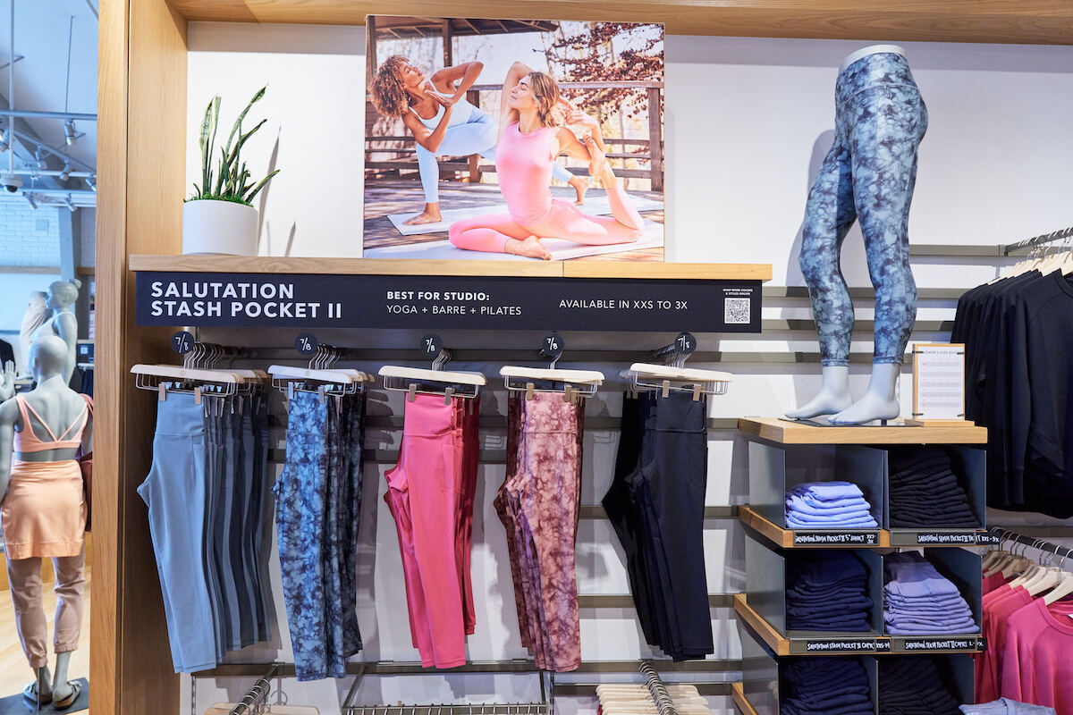 A leggings display in an Athleta store