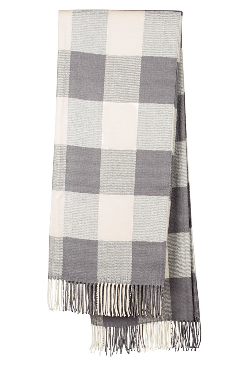 gray and white buffalo check blanket, fall home decor