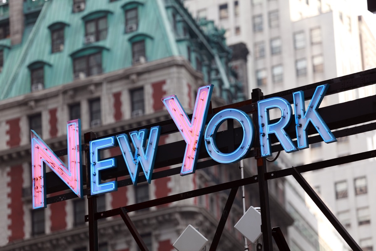 neon new York sign hanging up