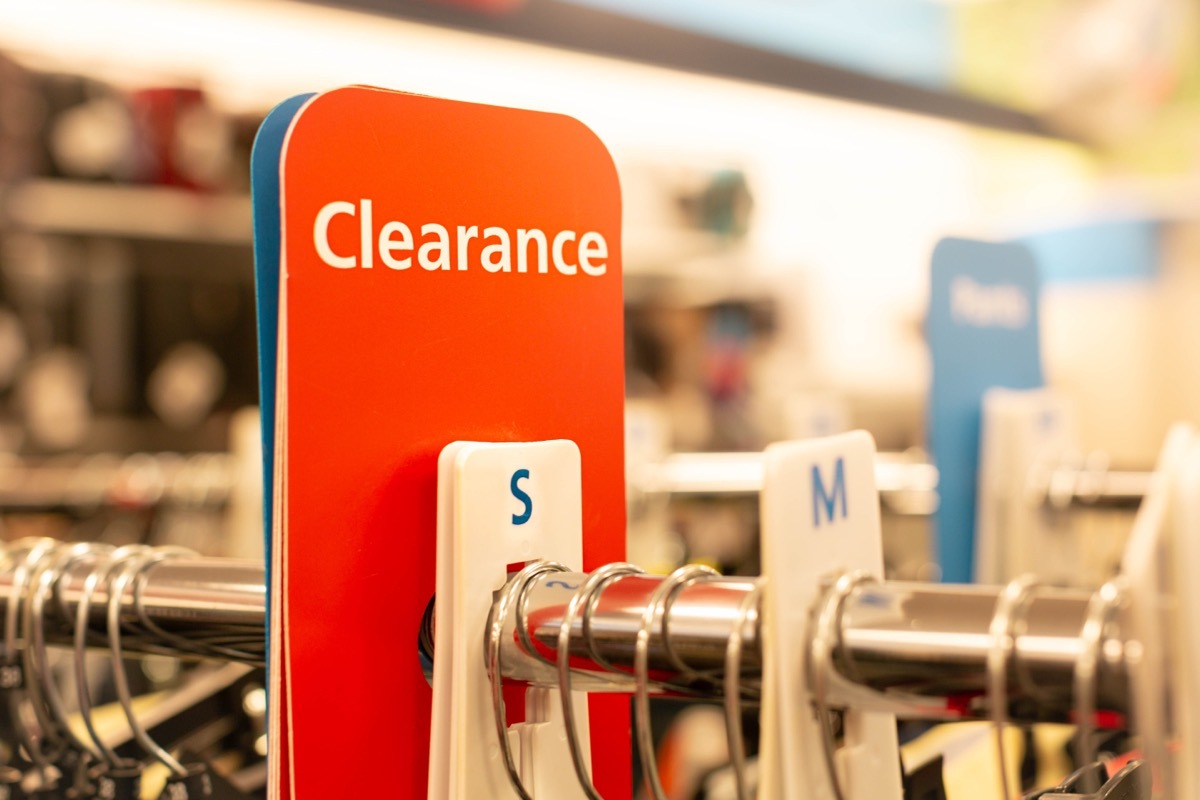 clearance sign at clothing store