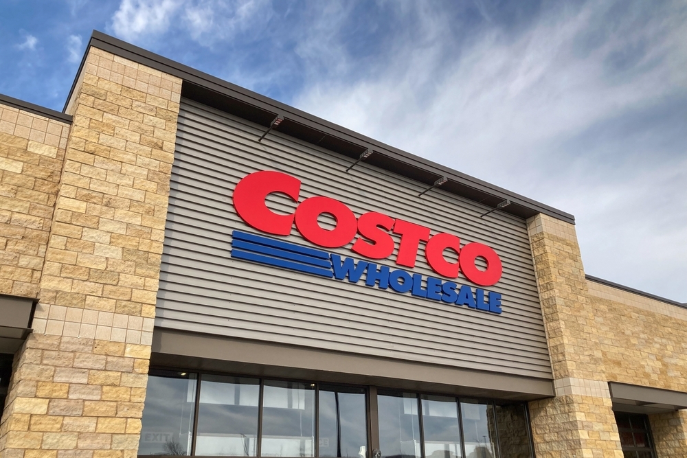 A storefront of a Costco warehouse store