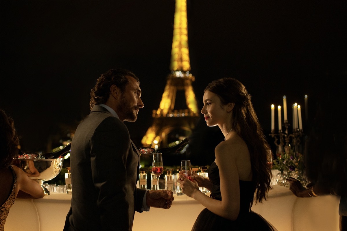 Antoine Lambert and Lily Collins in Emily in Paris