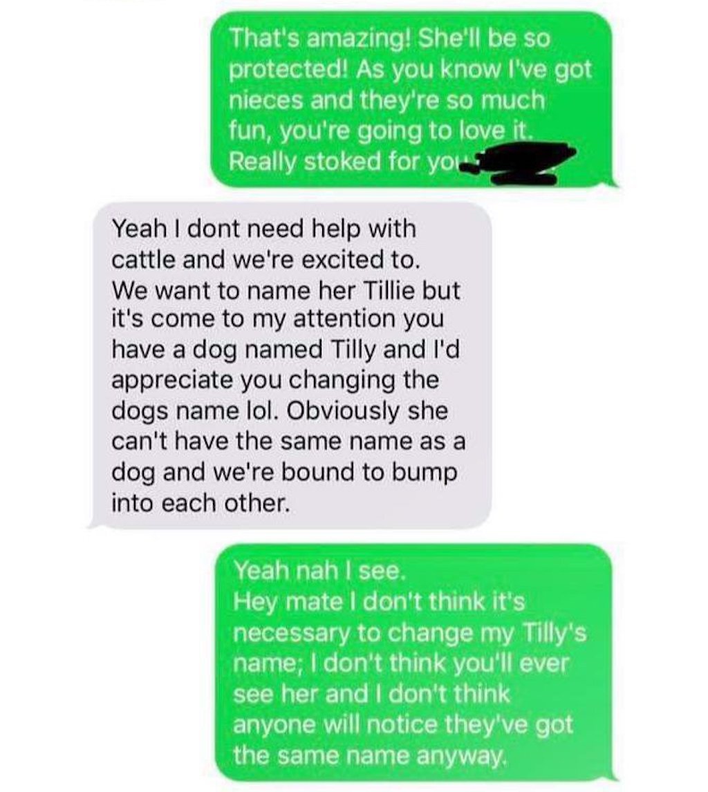 pregnant mom demands dog owner change dog's name