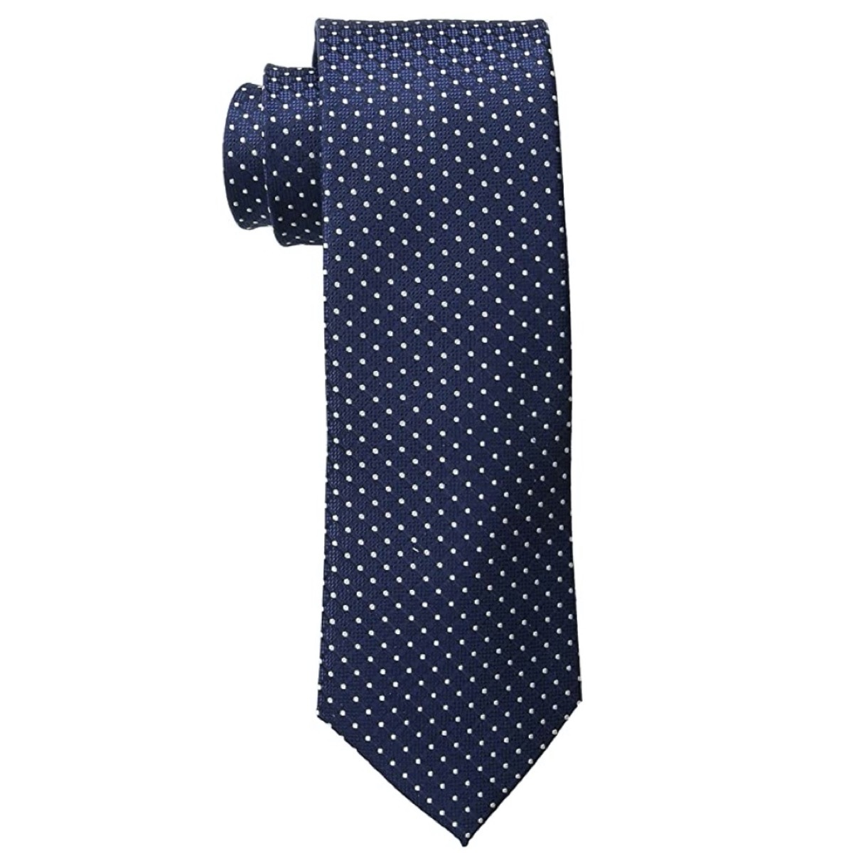 blue tie with white polka dots