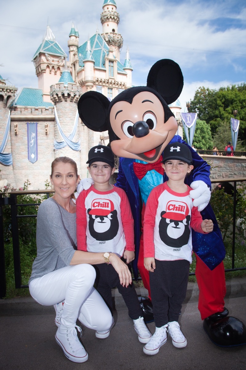 Celine Dion and twin sons with Mickey at Disney