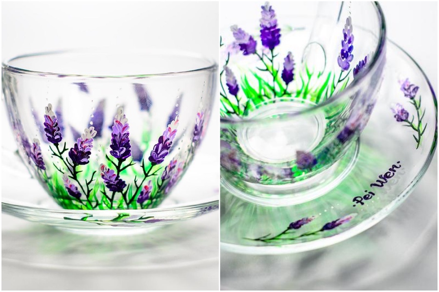 Lavender class cup  | Hand-Painted Glass Cups And Teapots That Will Make Your Day | Her Beauty