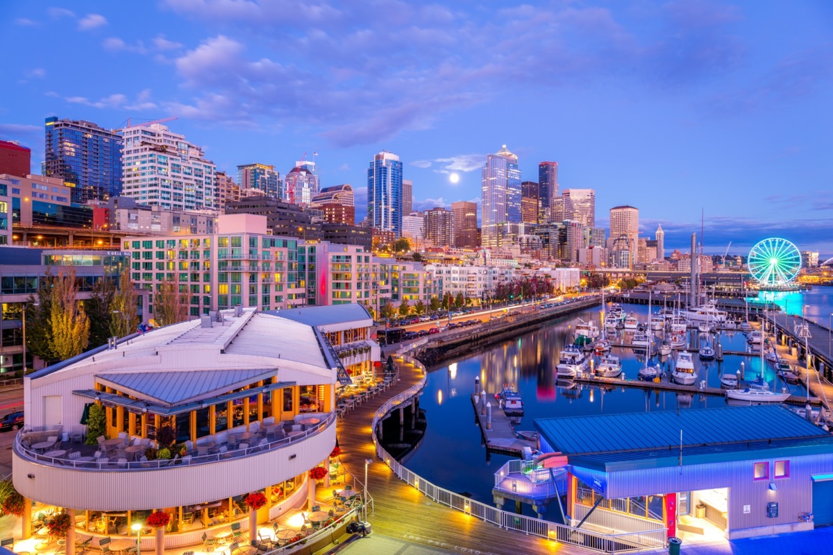 Pier 66 at dusk in downtown Seattle, Washington