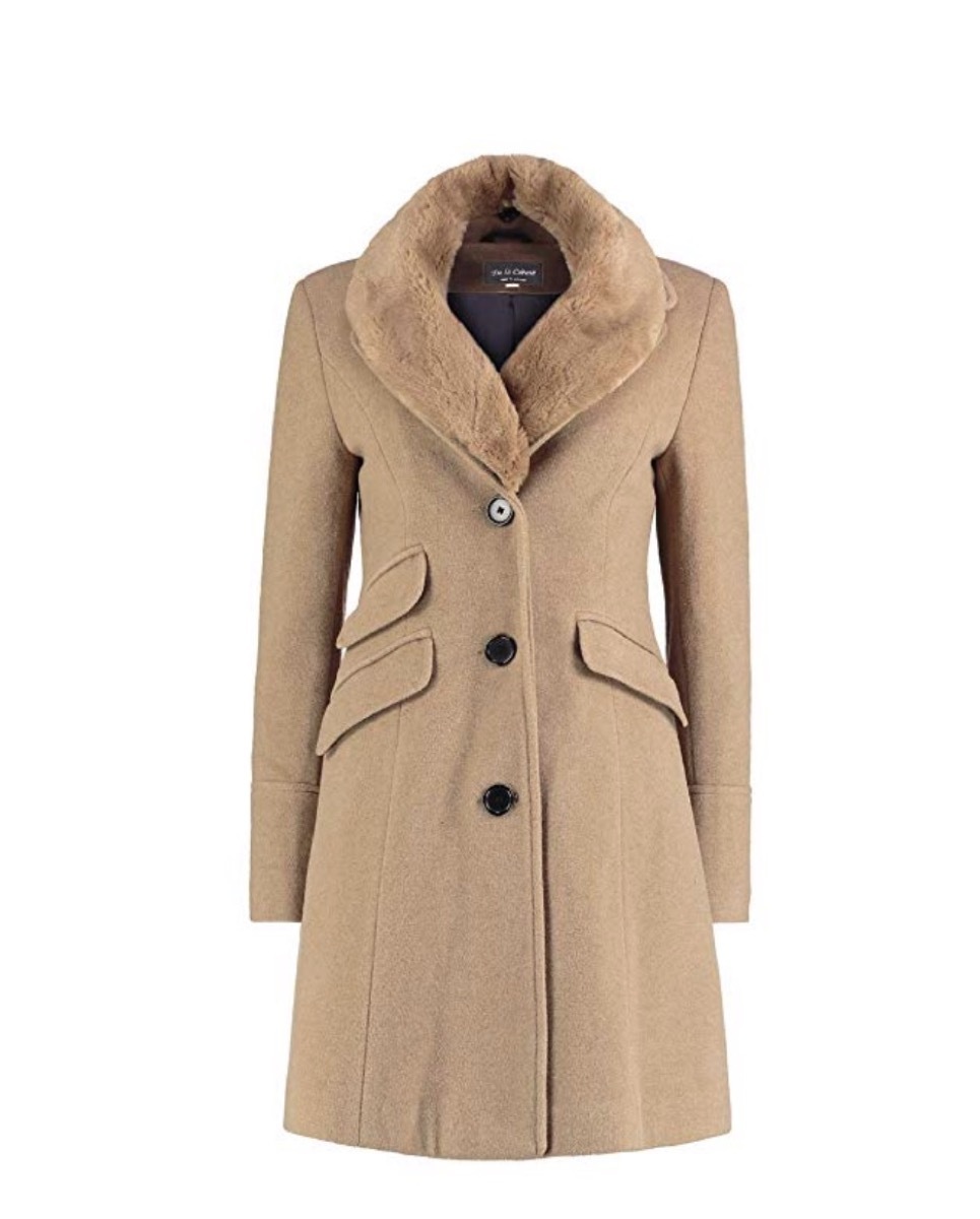 camel colored coat with fur collar, women's coats for winter