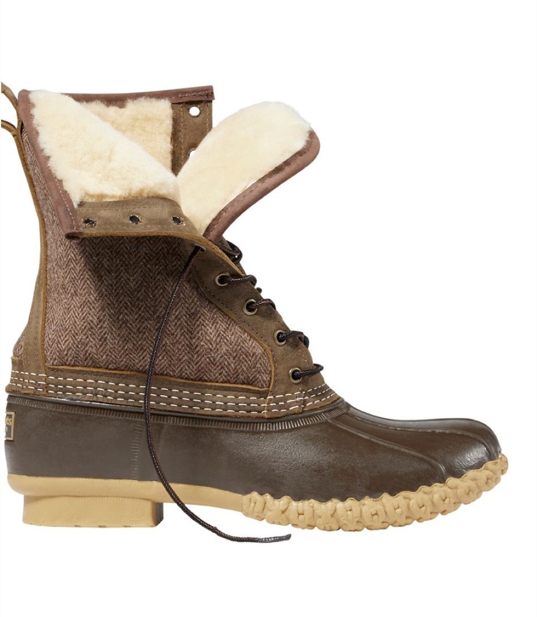 Partially unlaced herringbone Bean Boot