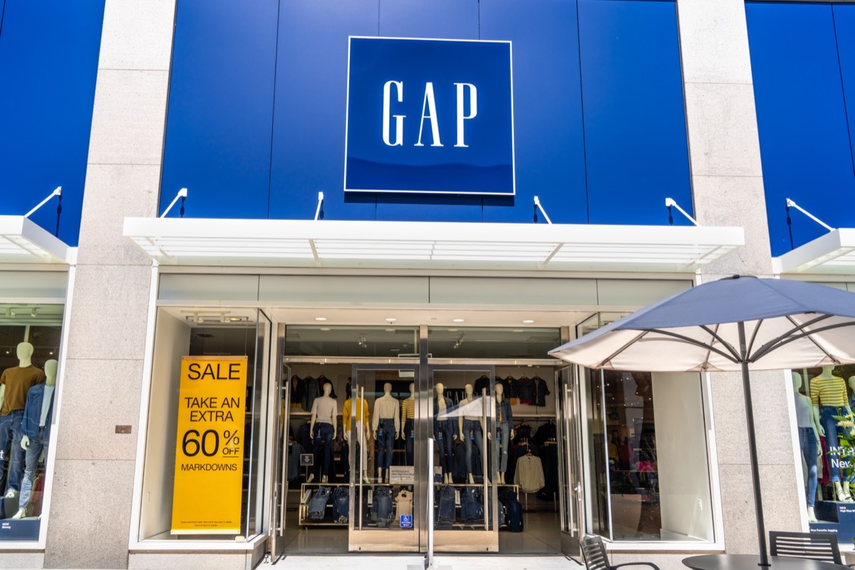 the entrance of a Gap store at a shopping center in Palo Alto, San Franciso