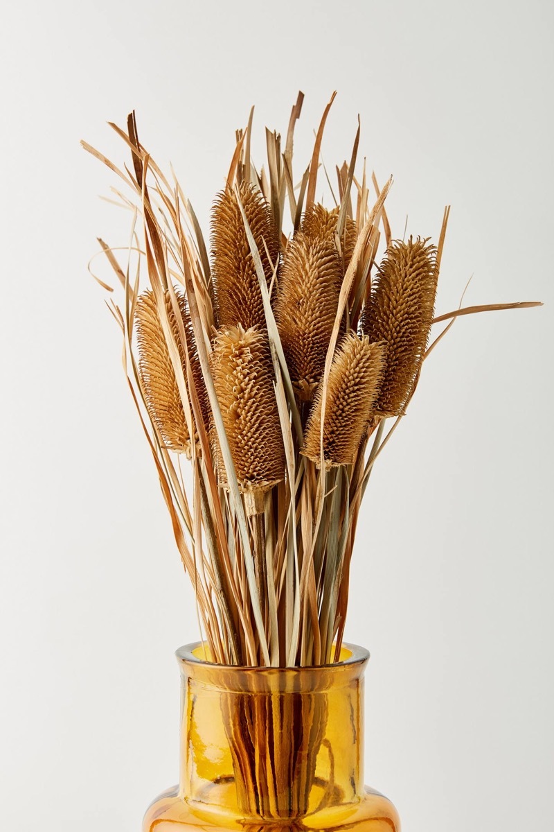 yellow vase with dried wildflowers, fall home decor