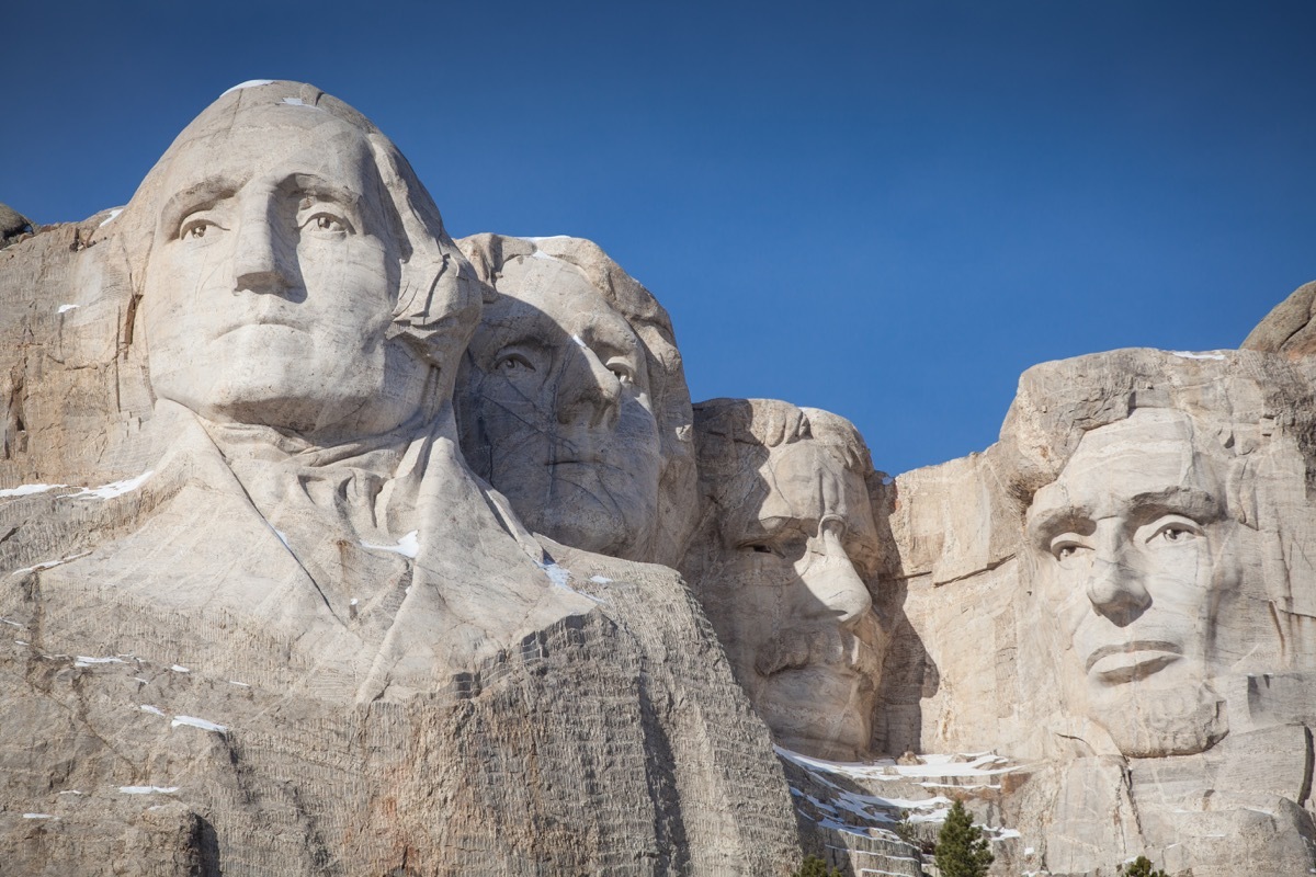 Mount Rushmore in South Dakota covered in snow