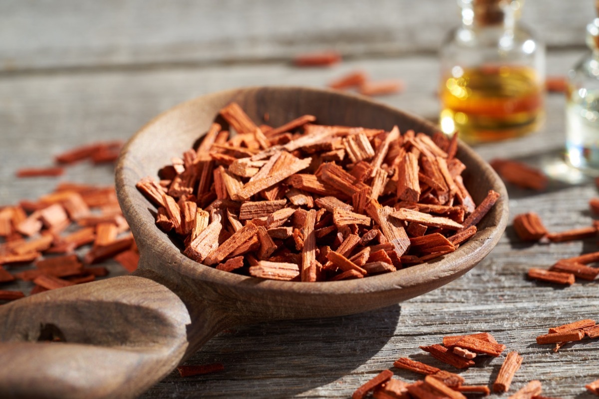 red sandalwood chips in bowl