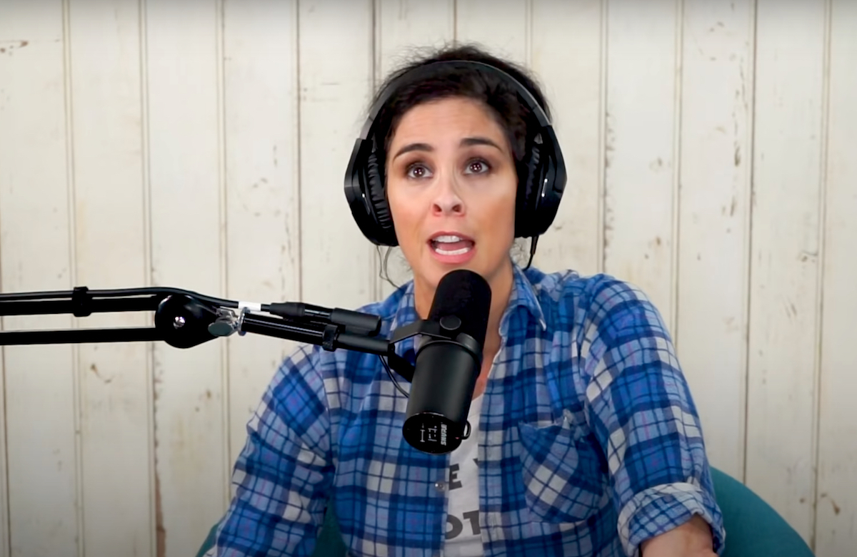 Sarah Silverman hosting her podcast