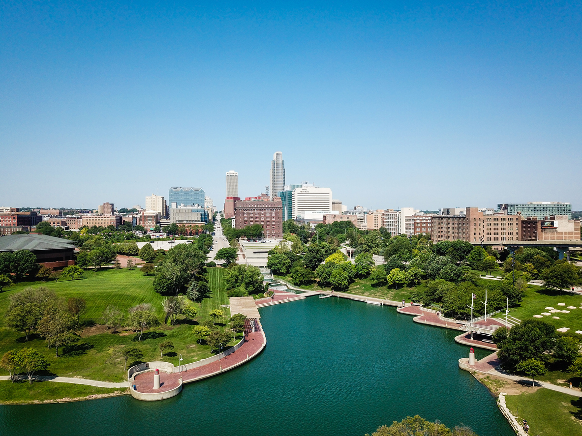 The skyline of downtown Omaha, Nebraska during the day