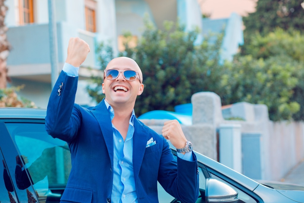 Man excited to find car in parking lot