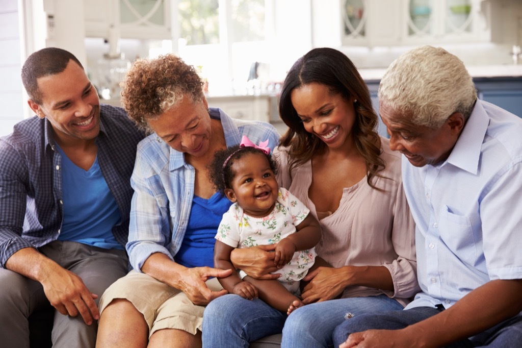 grandparents and mom with grandchildren, working mom