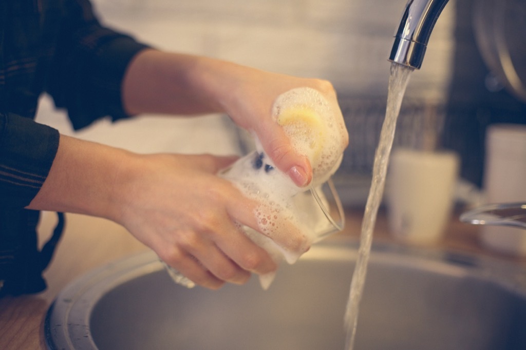 washing glass in a sink