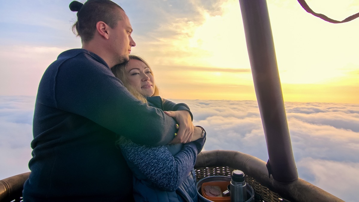 Couple in hot air balloon